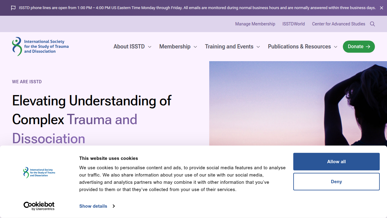 The homepage of the International Society for the Study of Trauma and Dissociation (ISST-D), a key organization for professionals treating dissociative disorders.