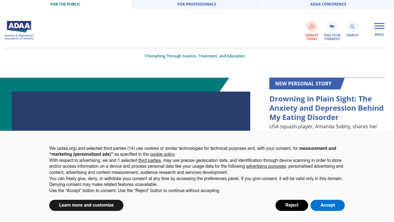 The homepage of the Anxiety & Depression Association of America (ADAA), a valuable resource for information and support related to anxiety disorders and specific phobias.