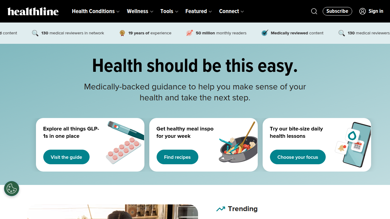 The homepage of Healthline, a popular online resource offering comprehensive health information, including insights into various mental health conditions.