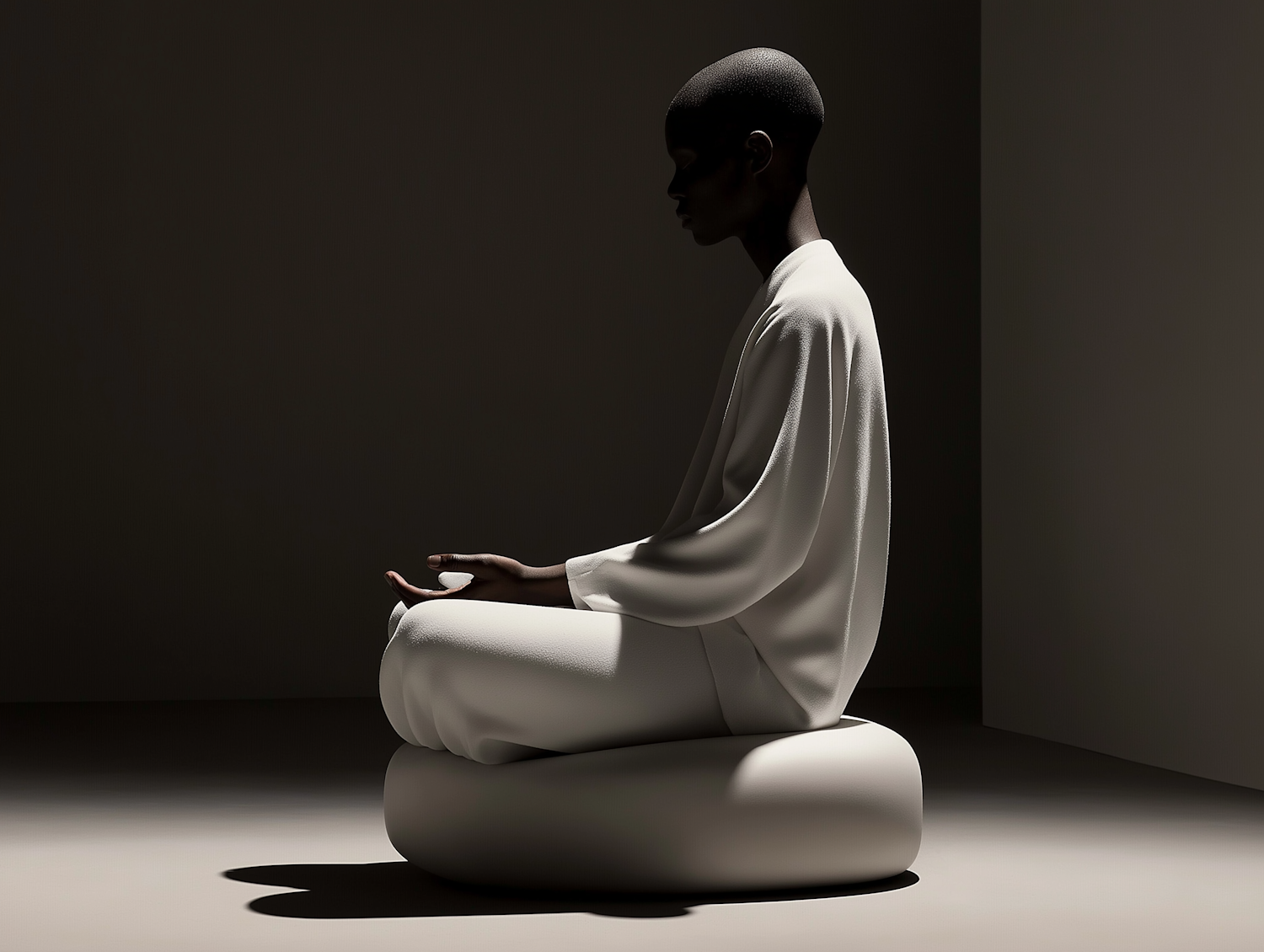 A person practices mindfulness, focusing on the present moment to gently observe and let go of anxious thoughts.