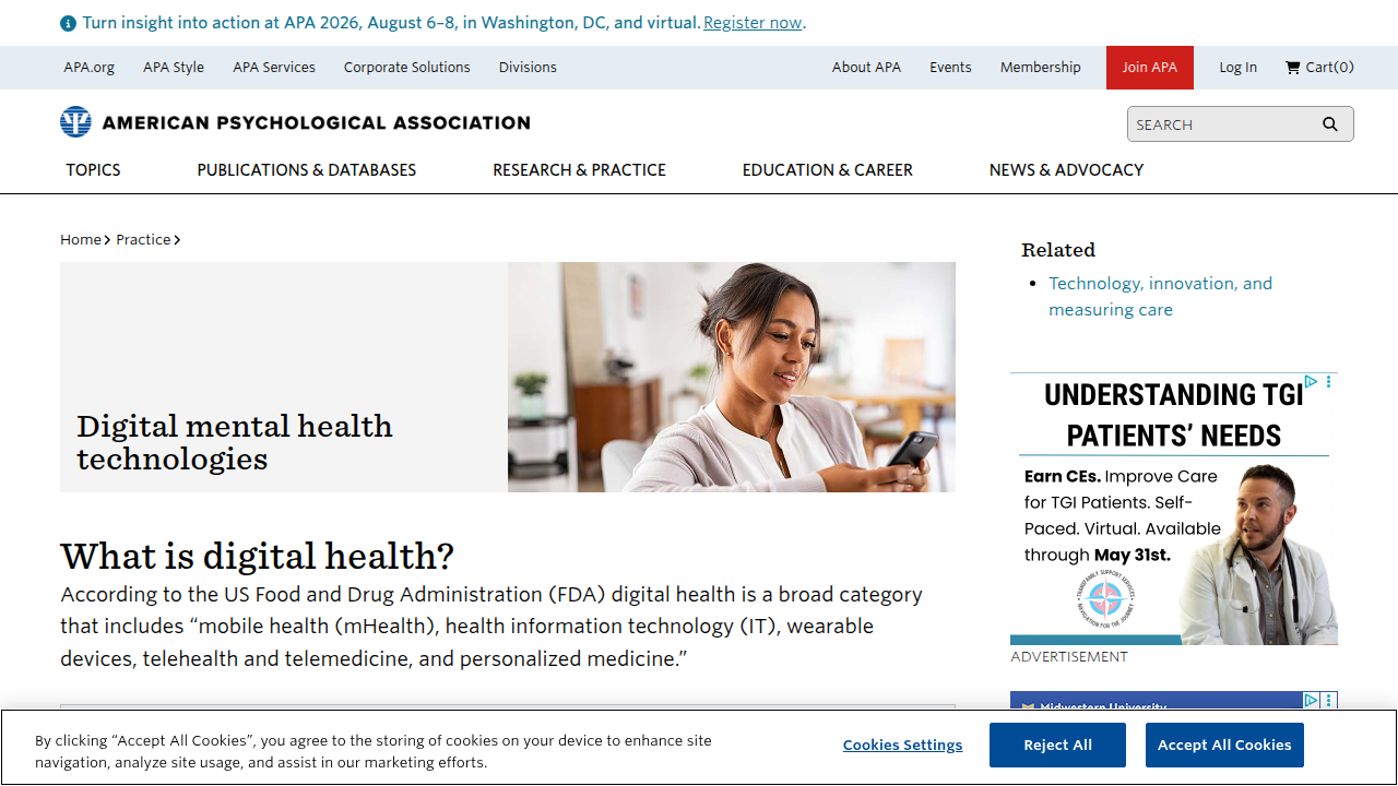 The American Psychological Association provides guidance on trustworthy digital mental health technologies.
