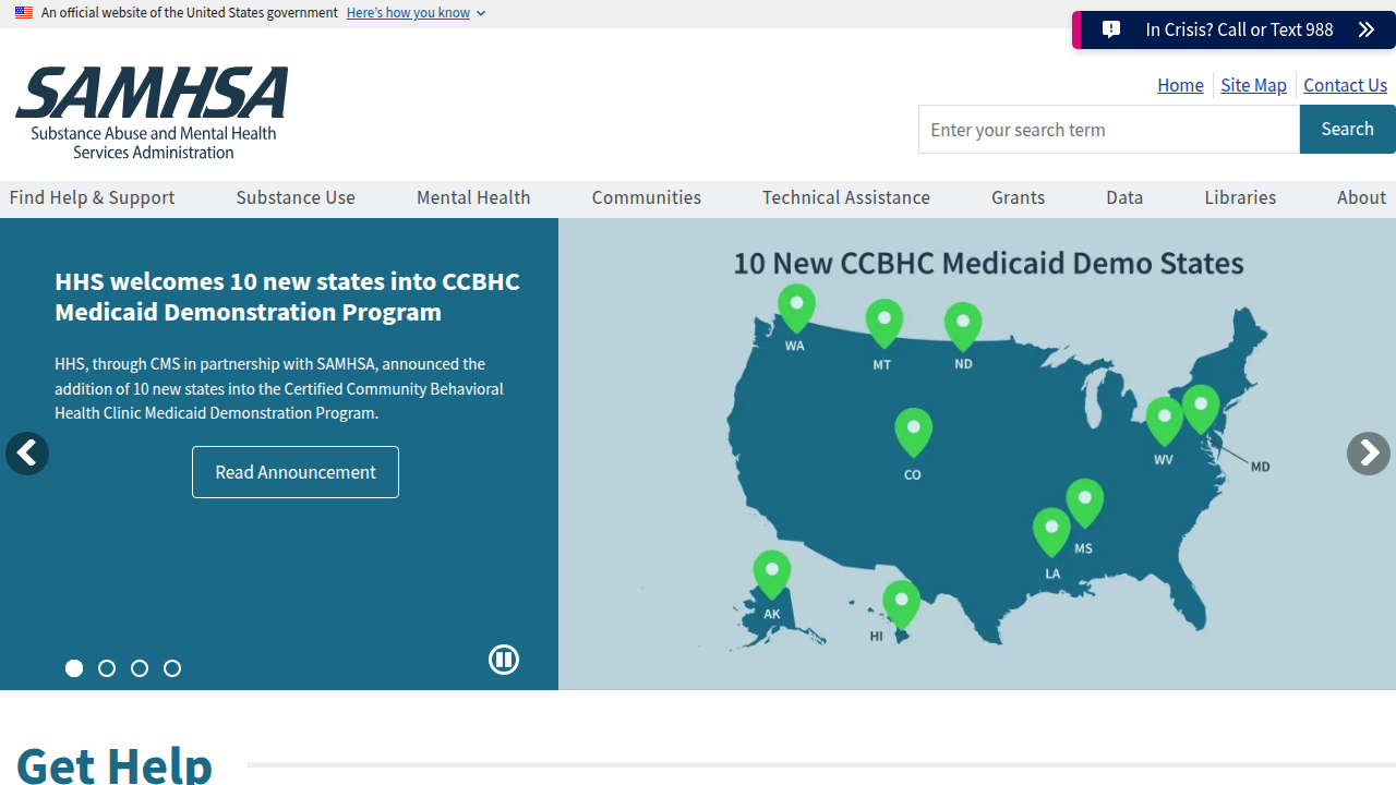 The SAMHSA website offers a free treatment locator and resources for substance abuse and mental health services.