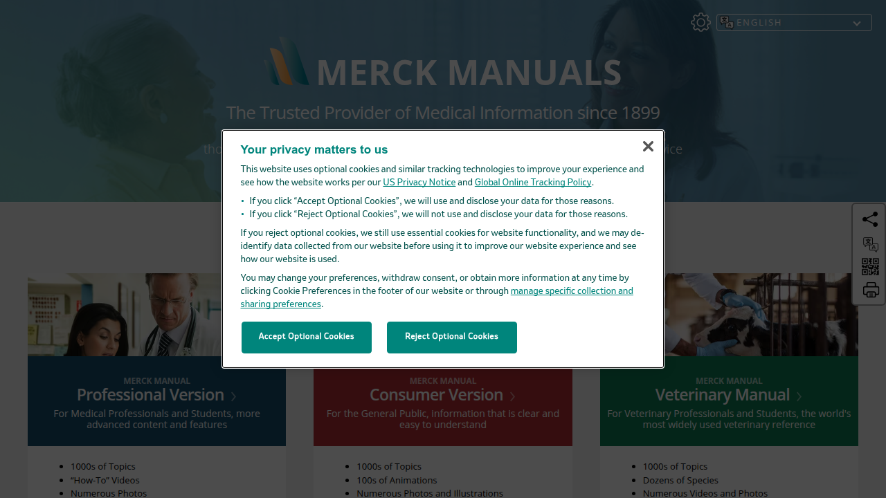 The Merck Manuals website, providing comprehensive medical information for professionals and consumers.