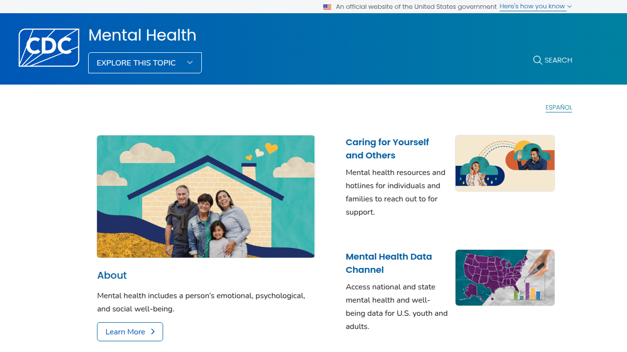 The Centers for Disease Control and Prevention's mental health section, offering data and resources on various conditions.