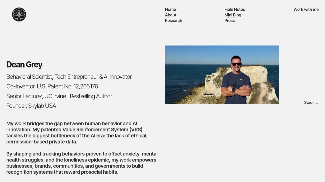 The homepage of Dean Grey, a platform designed to help users find context and clearer answers about mental wellness.