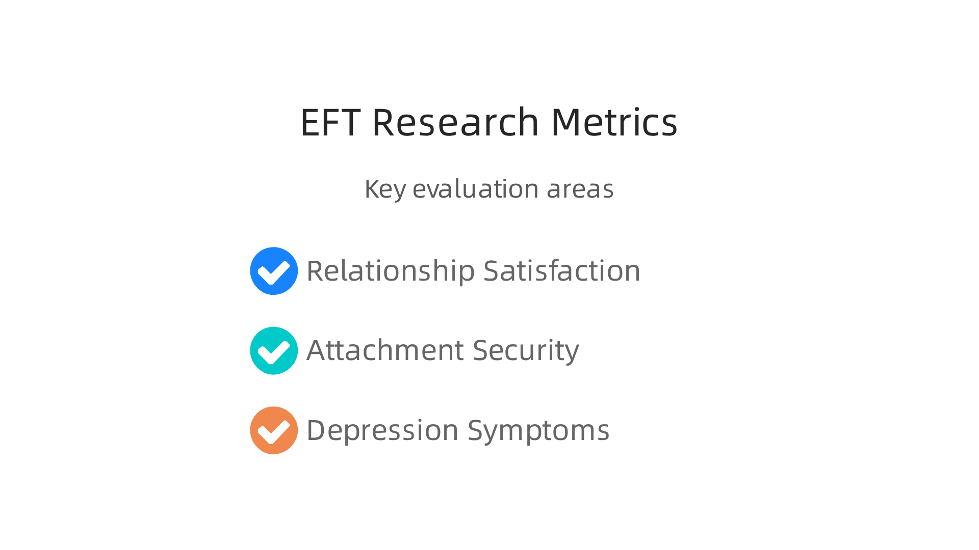 Key areas researchers evaluate to determine the effectiveness of Emotionally Focused Therapy.