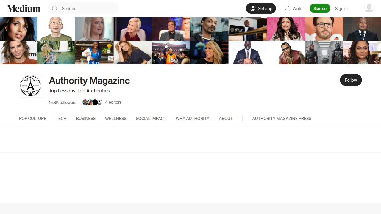 Screenshot of the Authority Magazine website, an online publication known for interviews and insights on various topics.