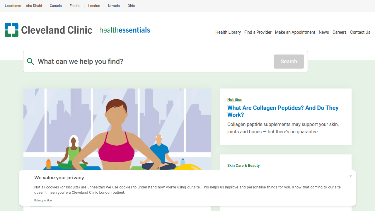 A screenshot of the Cleveland Clinic's health information page, providing medical insights.
