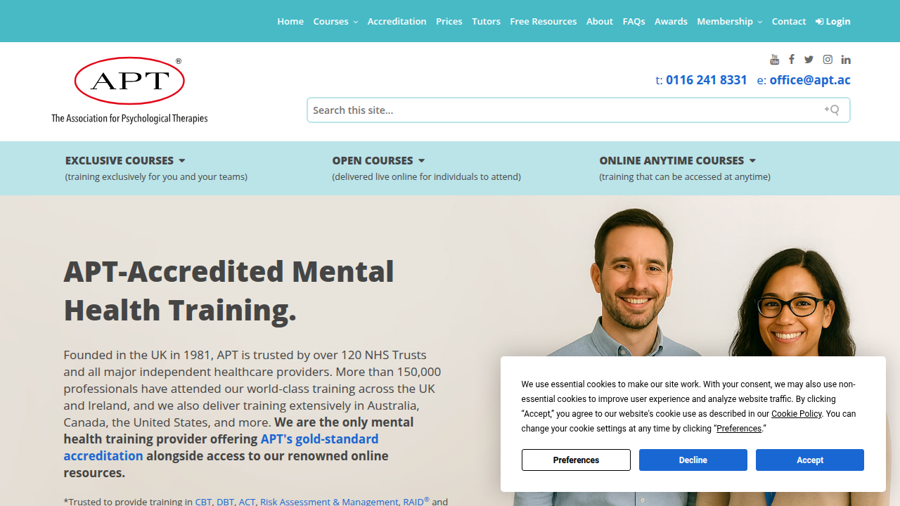 Discover accredited mental health training standards and courses offered by the Association for Psychological Therapies (APT).