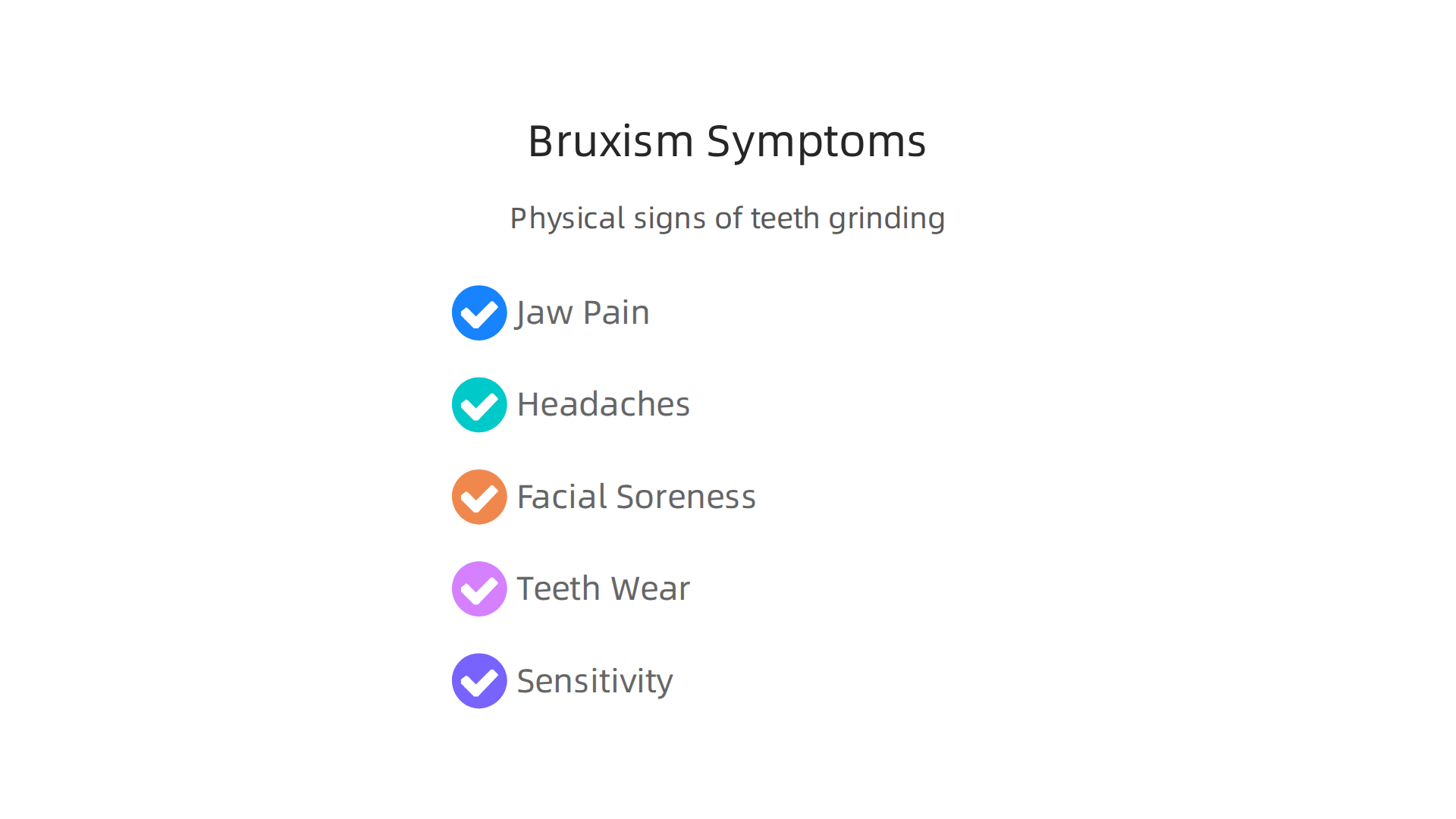 Key physical symptoms indicating stress-induced teeth grinding and clenching.