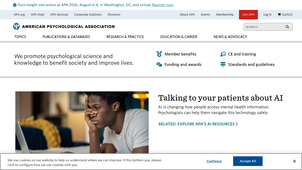 Discover extensive resources on psychology, research, and mental health topics on the American Psychological Association website.