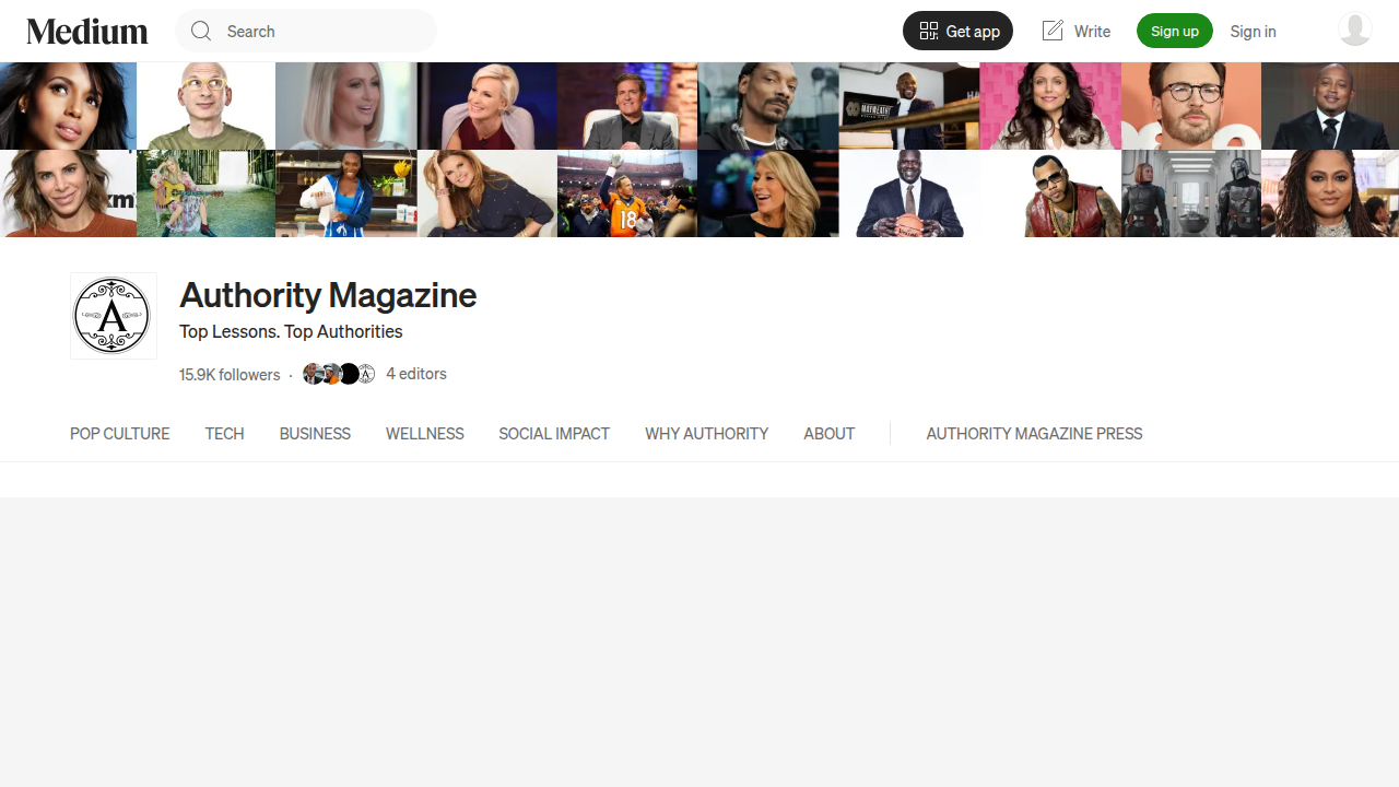 Screenshot of Authority Magazine's section on Medium, highlighting influential articles.