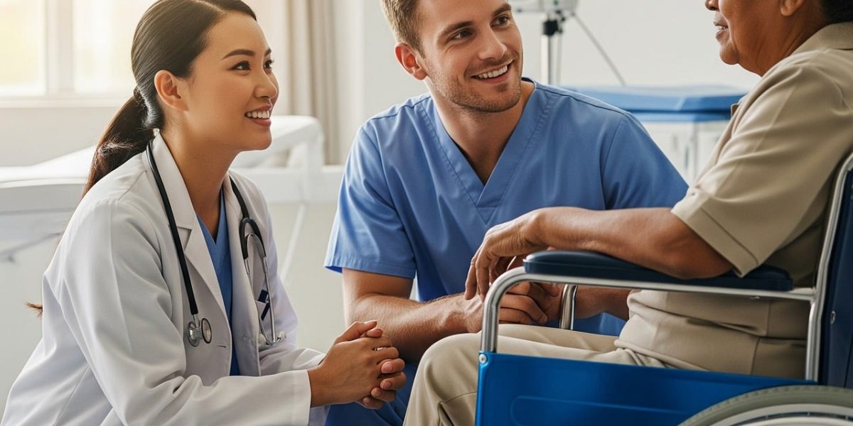 A professional engaging in a supportive conversation with a patient or caregiver about managing anxiety.