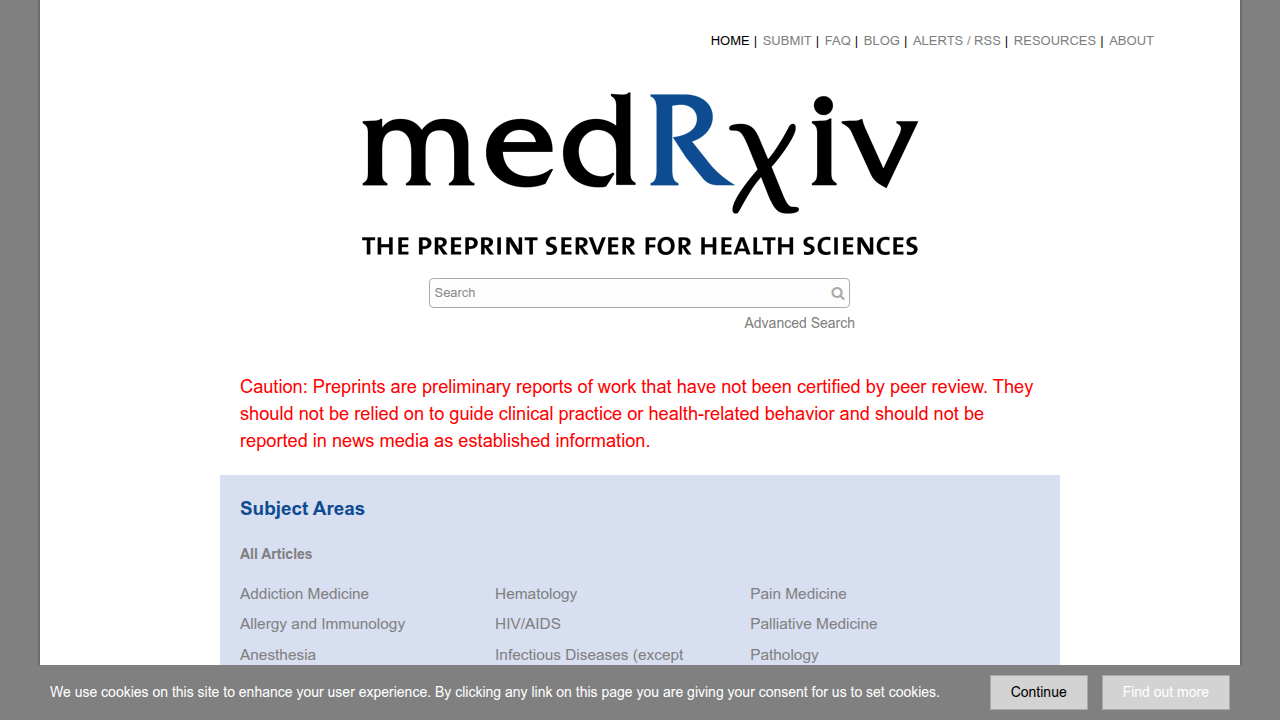 medRxiv, a free online archive and distribution server for complete but unpublished manuscripts (preprints) in the medical, clinical, and related health sciences.